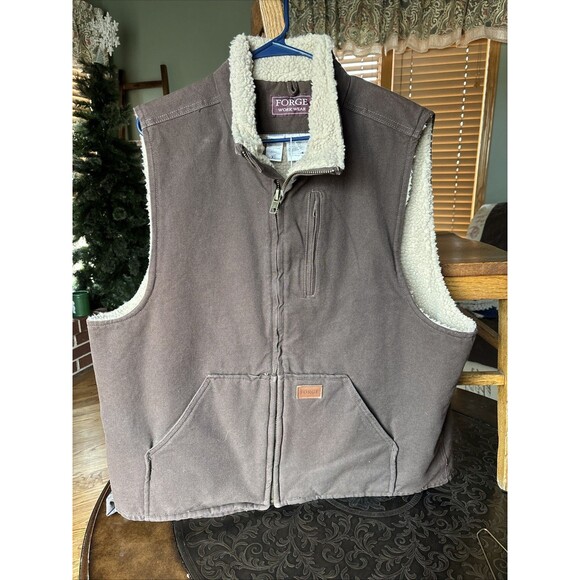 Forge Vest Mens X-Large Brown Canvas Sherpa Lined Full Zip Ranch Work Wear - Picture 1 of 4
